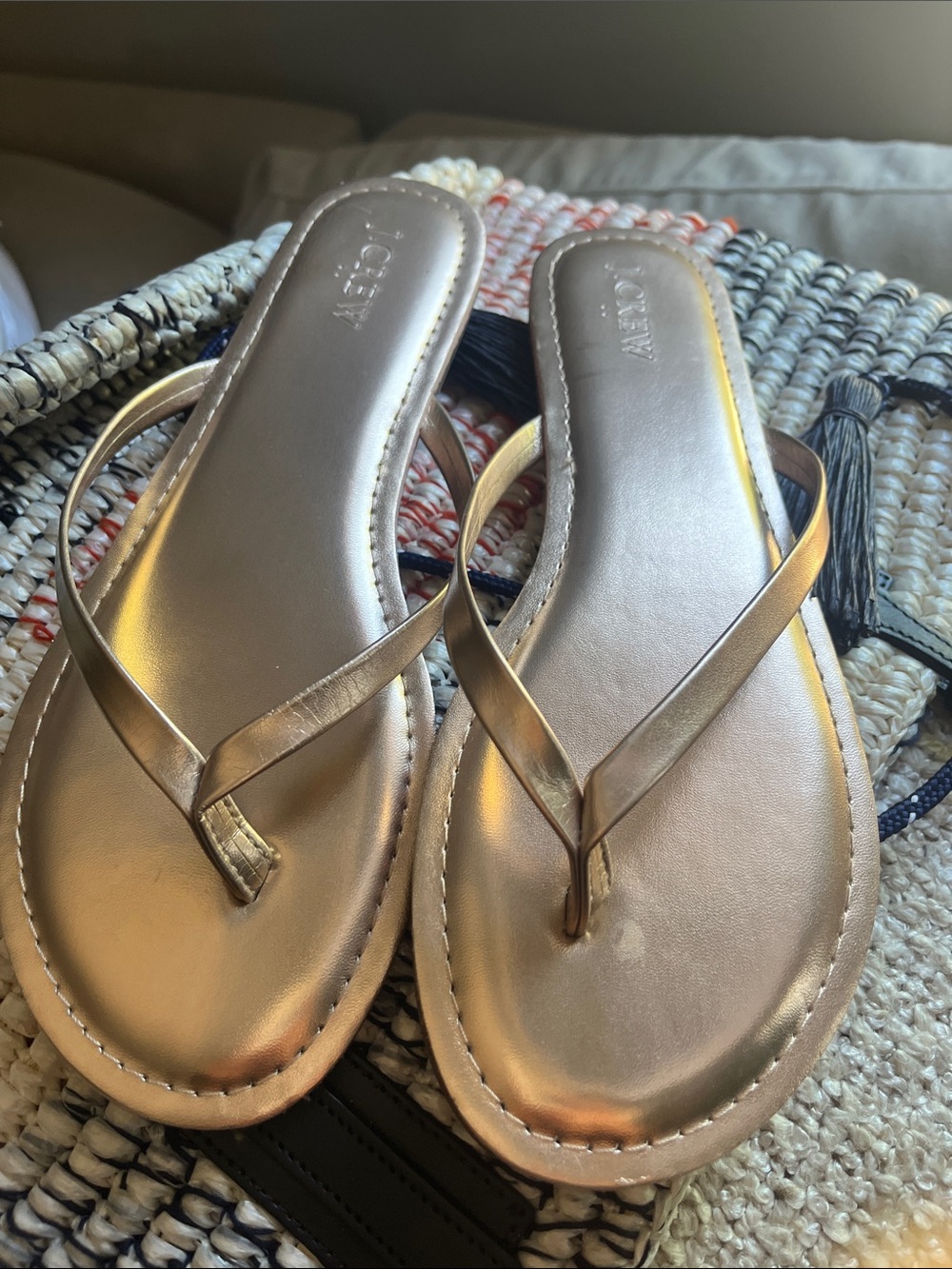J. Crew Metallic Gold Thong Sandals